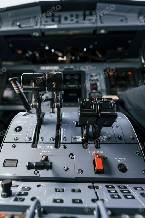 Preview: Close up focused view of cockpit electronics and control devices