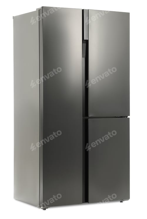 Preview: Modern Stainless Steel Refrigerator Appliance in Studio Setting