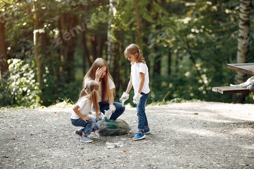 Preview: Children collects garbage in garbage bags in park