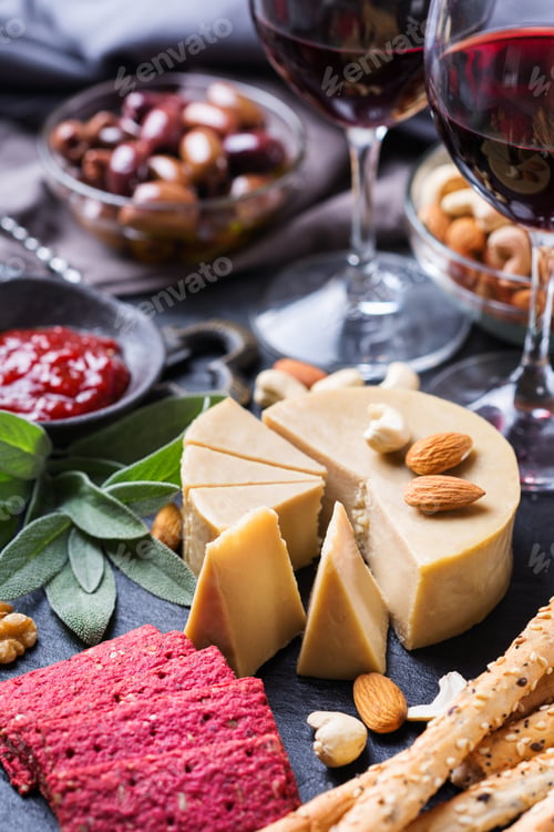 Preview: Vegan Charcuterie plate served with non-dairy fermented raw cheese from nuts