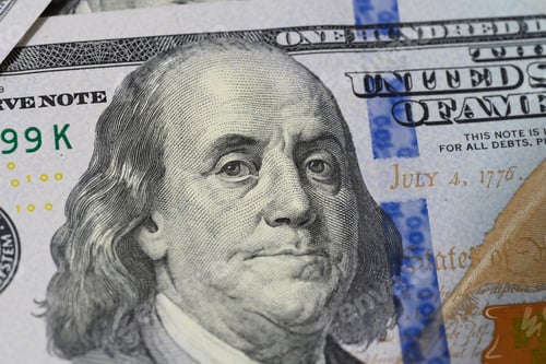 Preview: Fragment of one hundred dollar bill with a portrait of Benjamin Franklin