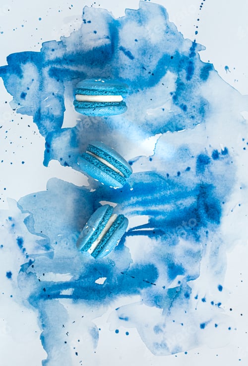 Preview: Blue Macarons on a Blue Watercolor Background