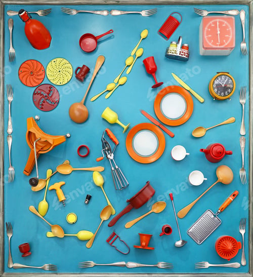 Preview: Colorful multicolor kitchen utensils and tools