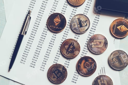 Preview: Cryptocurrency coins with exchange rate table