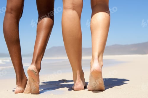 Preview: Low angle two women walking barefoot