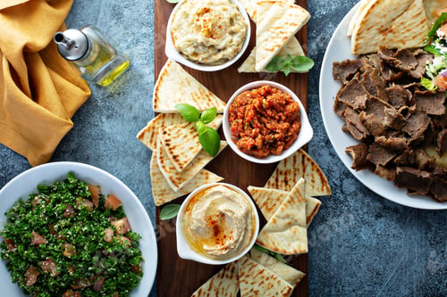 Preview: Mezze board with pita and dips