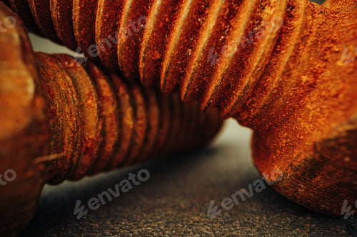 Preview: Old rusty bolt on grey background macro