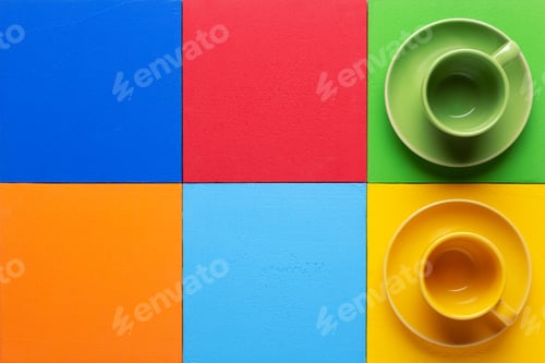 Preview: Empty cup of coffee at colorful abstract background