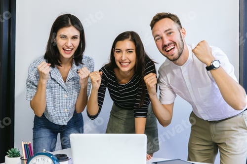 Preview: Diverse colleagues gather in brainstorm discuss statistics together.