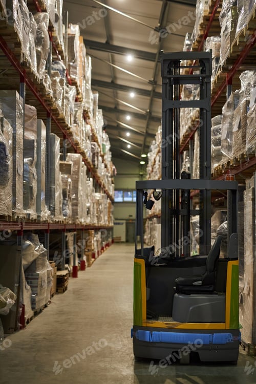 Preview: Vertical background image of warehouse interior with forklift