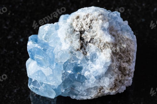 Preview: sample of raw celestite mineral on black granite
