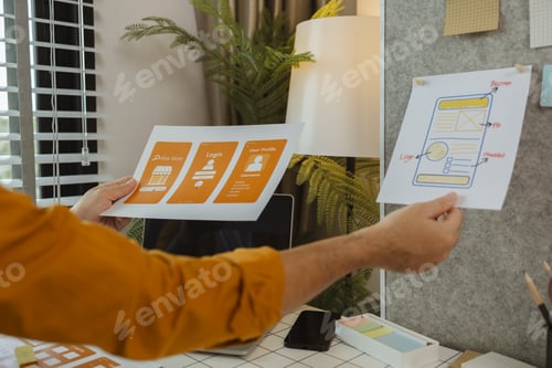 Preview: A web developer is analyzing data from his ideas to develop the structure and components of a digita