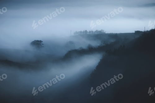 Preview: dark fantasy landscape with fog and hills