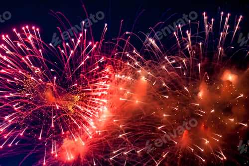 Preview: Amazing holiday colorful fireworks display on celebration, showing. Festive wallpaper concept