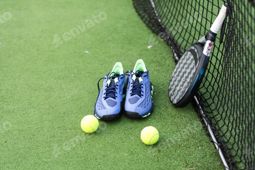Preview: Padel tennis racket sport court and balls. Download a high quality photo with paddle for the design