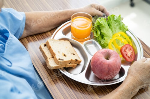 Preview: Asian senior or elderly old lady woman patient eating breakfast vegetable healthy food with hope
