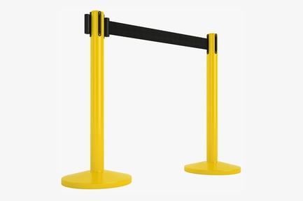 Aperçu: Barrière de file d'attente jaune pour les aéroports avec ceinture rétractable noire