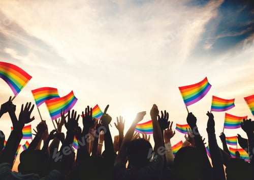 Preview: A crowd with LGBT rainbow flags