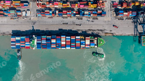 Preview: Aerial view container cargo ship maritime freight shipping by container cargo ship, Global business.