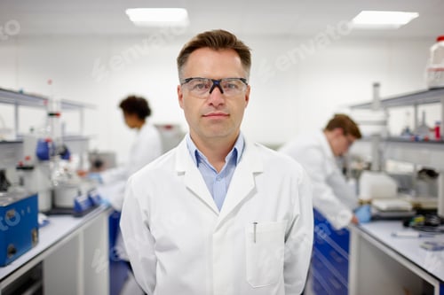 Preview: Scientist in laboratory, colleagues working in background