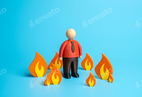 Preview: A red office worker in the middle of a fire. A bad situation, on the verge of being fired