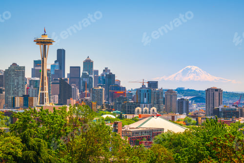 Preview: Seattle, Washington, USA Downtown Skyline with Mt. Rainier.