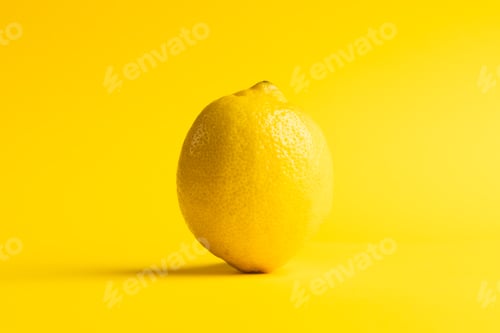 Preview: Close up of lemon and copy space on yellow background