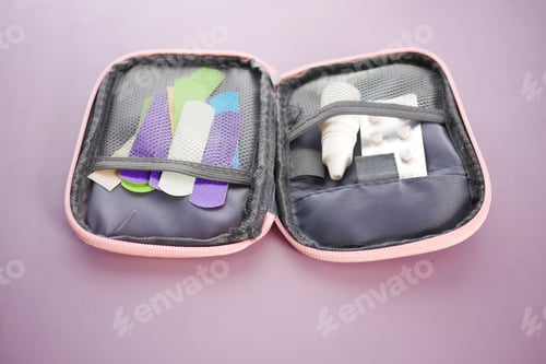 Preview: colorful adhesive bandages in a first aid kit bag