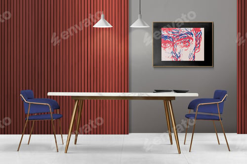 Preview: Modern luxury authentic dining room interior design with picture frame