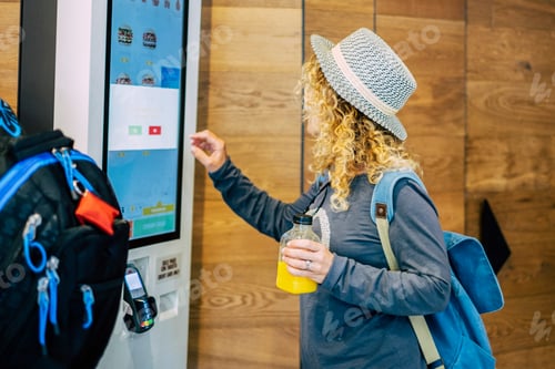 Preview: one adult woman choosing her food in a restaurant