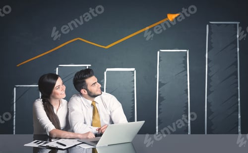 Preview: Successful Business Couple With Positive Business Diagram In Background