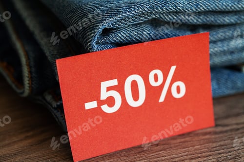 Preview: Jeans and sneakers on the store shelf.