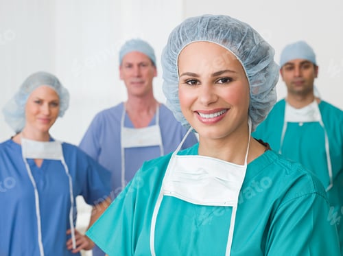Preview: Medical Staff Wearing Scrubs and Surgical Caps