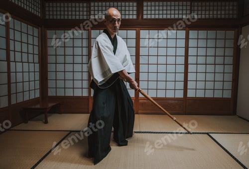 Preview: Senior martial art master in his dojo