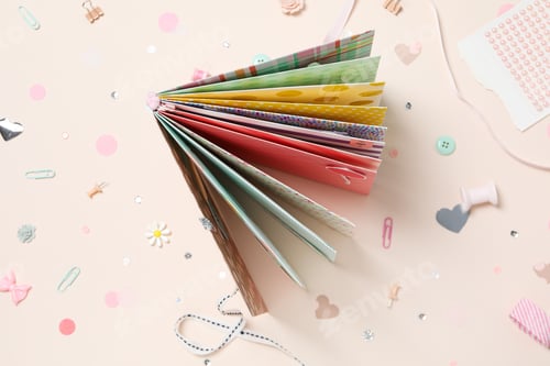 Preview: Scrapbooking, on a light background, flat lay.