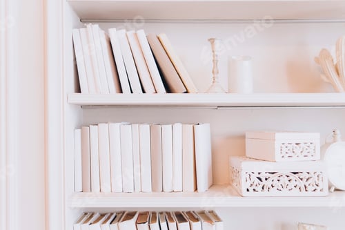 Preview: White Books on White Shelves with Neutral Decor