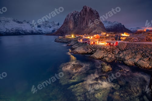 Preview: Hamnoy fishing village in Winter in Lofoten Island, Norway