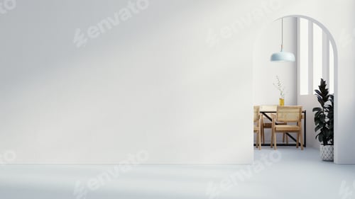 Preview: Dining room interior minimal style on white wall.