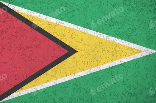 Preview: Guyana flag depicted in bright paint colors on old relief plastering wall close up