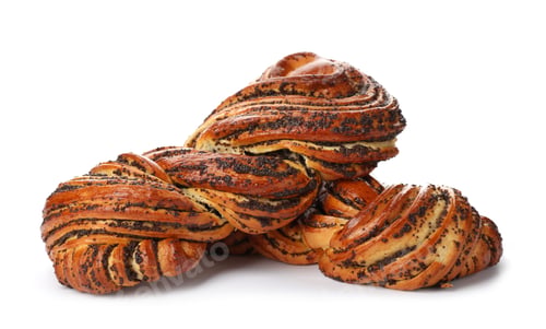 Preview: Tasty sweet buns with poppy seeds on white background