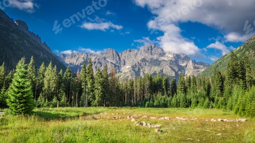 Preview: Beautiful view to Tartas mountains at sunrise in summer