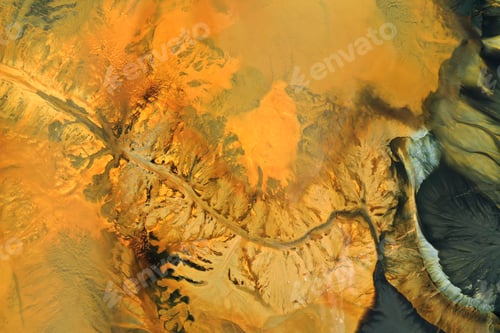 Preview: Aerial view of acid mine water drainage flow, toxic mine waters polluting the environment