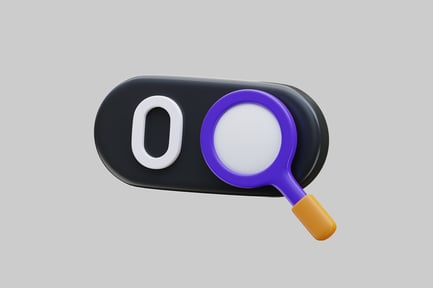 Preview: Black oval with a white "0" and a purple magnifying glass.