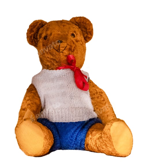 Preview: Old toy bear isolated on white background. Children toys. Ragdoll. Teddy bear