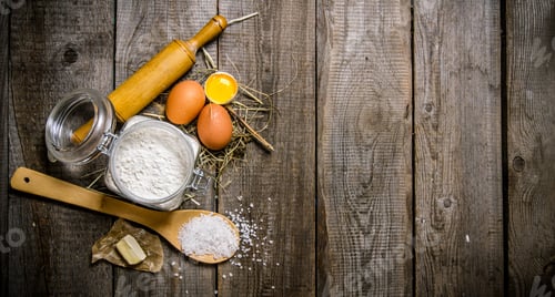 Preview: Preparation of the dough. Ingredients for the dough - flour, eggs, salt and butter.