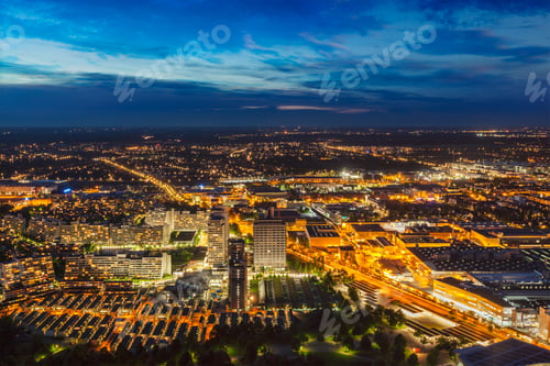 Preview: Night aerial view of Munich, Germany