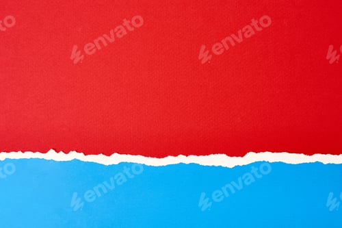 Preview: Torn ripped paper edge with a copy space, red and blue color background