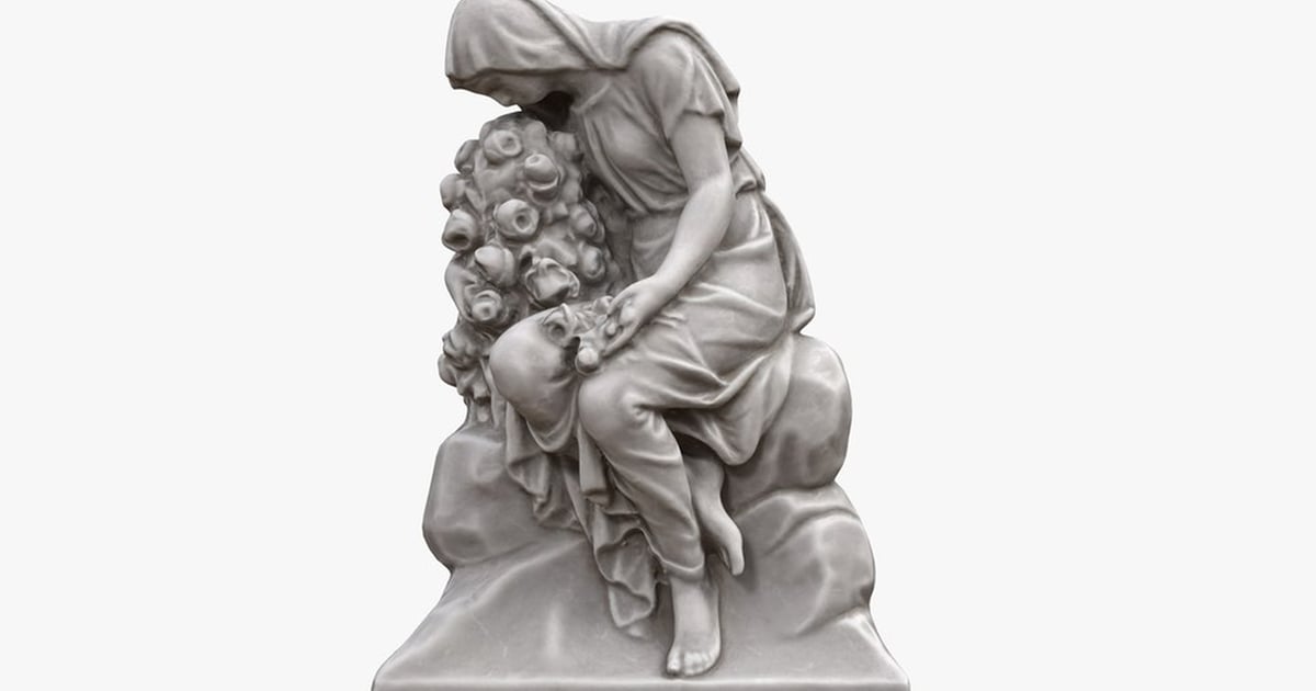 Grieving Woman with Roses Statue 3D, Incl. cry & flowers - Envato