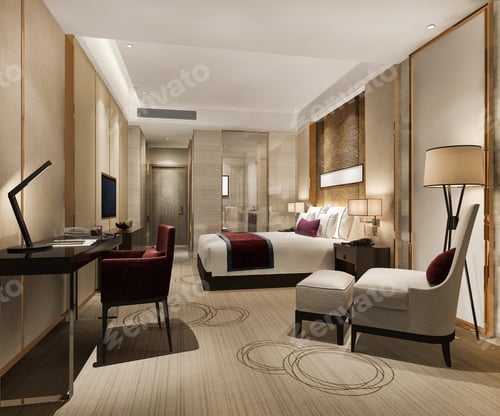 Preview: 3d rendering modern luxury bedroom suite and bathroom