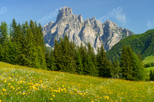 Preview: Mountain landscape along the road to Campolongo pass, Dolomites